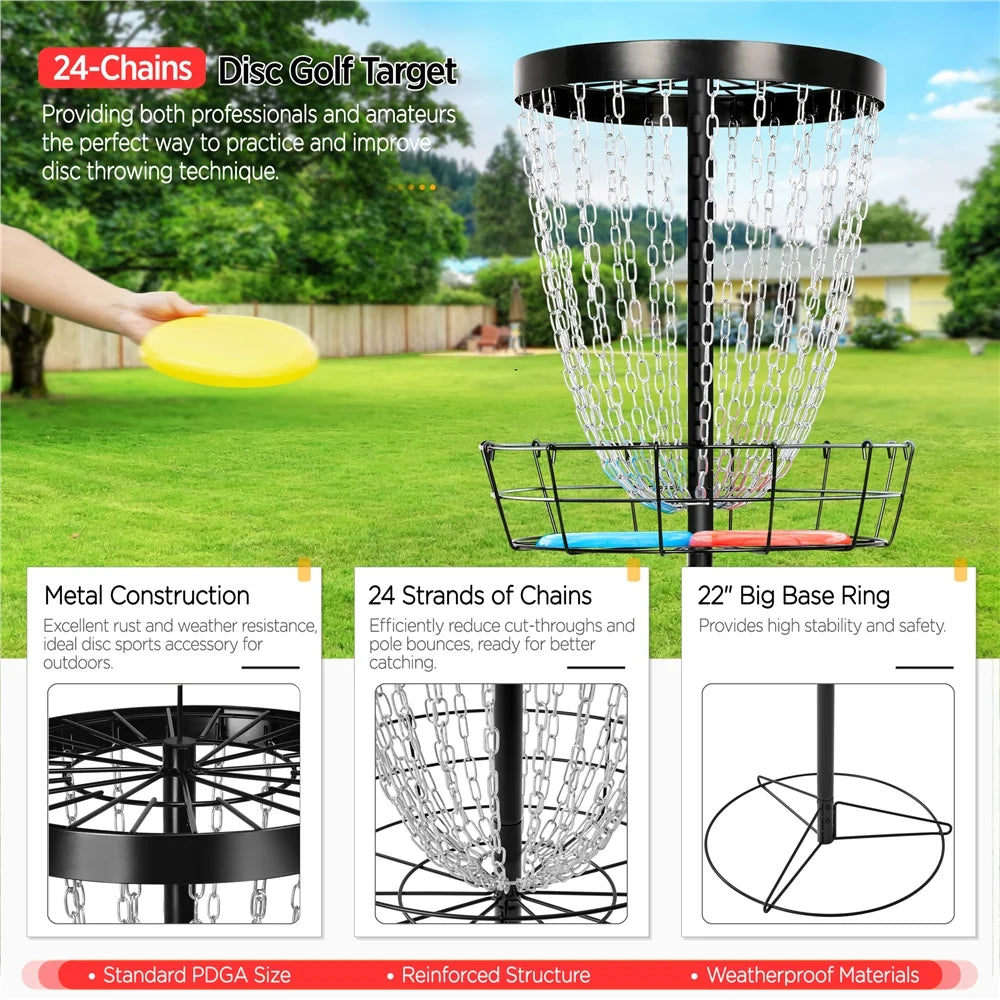 SmileMart 24-Chain Disc Golf Goal with Carrying Bag and 3 Discs, Black Z67541