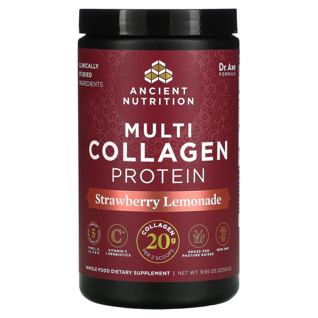 Dr. Axe / Ancient Nutrition, Multi Collagen Protein, Strawberry Lemonade, 9.65 oz ( 273.6 g)
