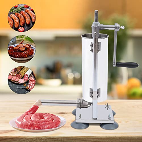 Stainless Steel Sausage Stuffer Machine, 3L Vertical with 8 Stuffing Tubes N8175