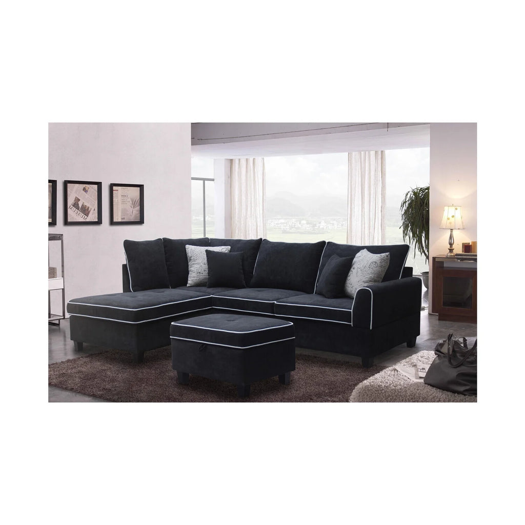 Blissful Nights Country Cottage Fabric Sectional Sofa With Left-Facing Chaise And Storage Ottoman