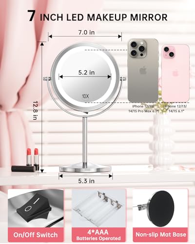 Magnifying Lighted Makeup Mirror Double Sided Swivel 7 Inch k9