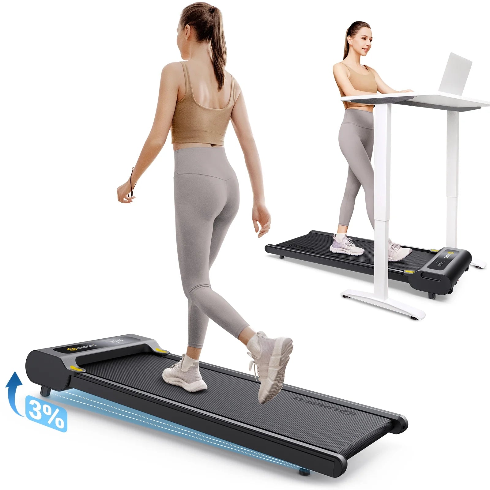 UREVO Walking Pad with Incline, Manual Incline Under Desk Treadmill for Home/Office, 3% Inclined, 265lbs Weight Capacity - Radiant Selections