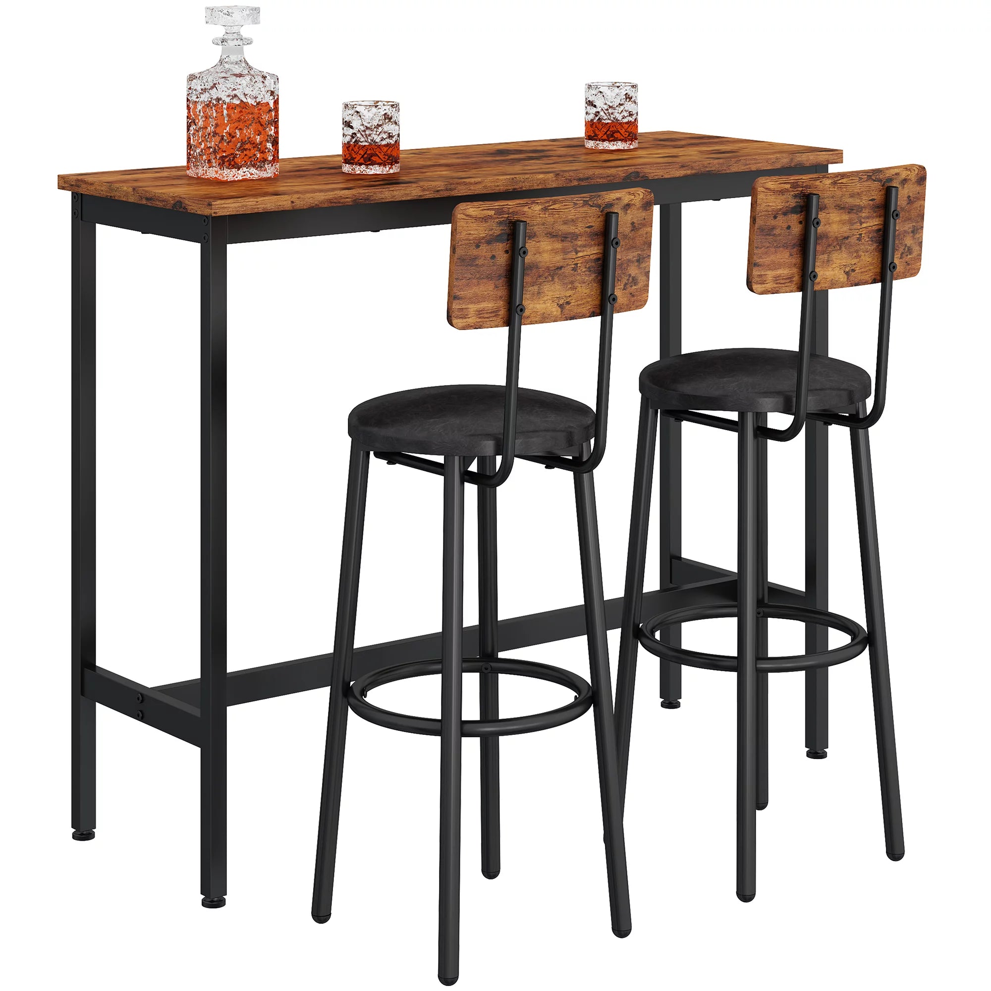 uhomepro 3 Piece Bar Table Set with 2 Stools, Rustic Brown B7151