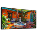 Mexican Village Wall Art,Colorful Wall Art,Mexican Canvas Wall Art,Mexican Wall Art,Large Abstract Wall Art,Large Wall Art for Living Room,Office,Entryway,Bedroom (Gold Metal Framed, 36"Wx20"H/92x52 cm)