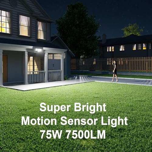75W Motion Sensor Security Lights with Remote Control, 3 Heads, IP65, 2 Pack O11467
