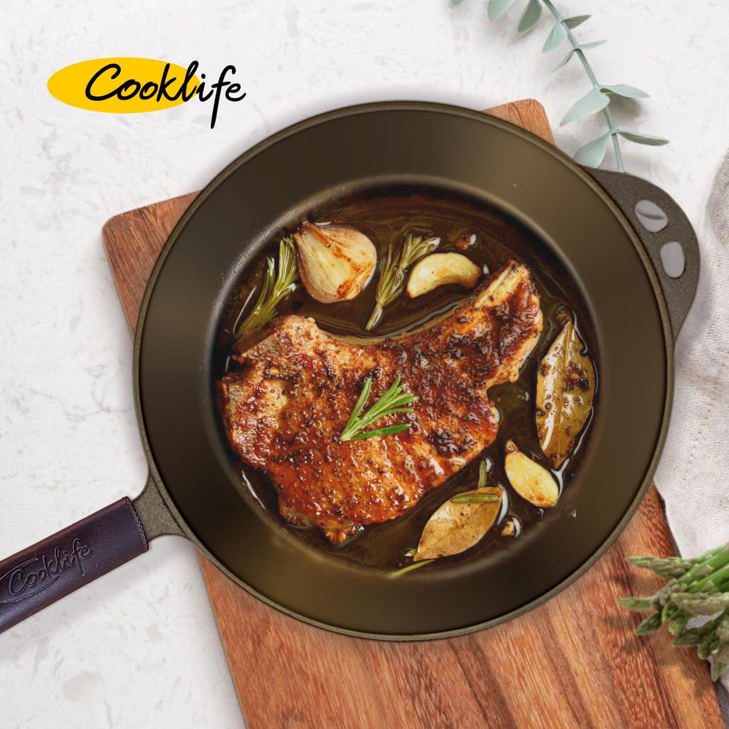 10.25 Inch Pre-Seasoned Cast Iron Skillet with Handle Cover C784888