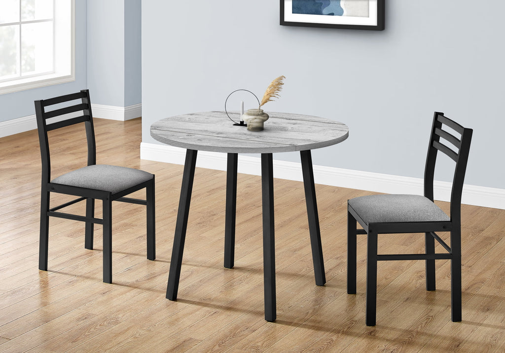 Gray Dining Table Set 3pcs Small Drop Leaf Black Metal O7490