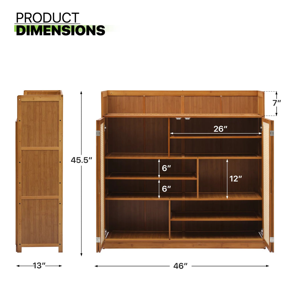 Magshion Bamboo 7-Tier Shoe Cabinet with Folding Rattan Doors O670