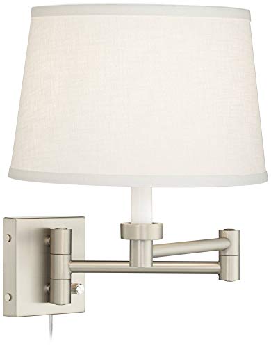 Possini Euro Design Swing Arm Wall Lamp Brushed Nickel Dimmable White Linen Shade Z78709