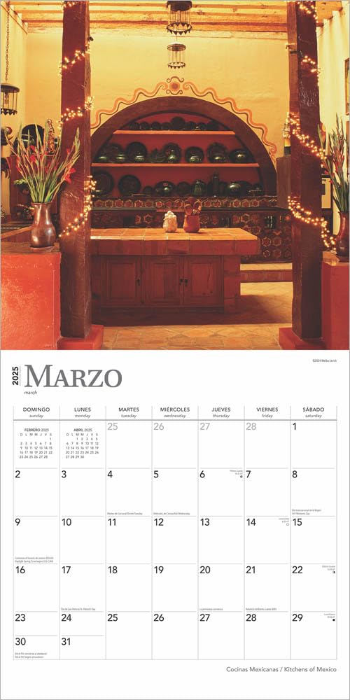 Mexican Kitchens 2025 12 x 24 Inch Square Wall Calendar | English/Spanish Bilingual | Plastic-Free | BrownTrout R88464