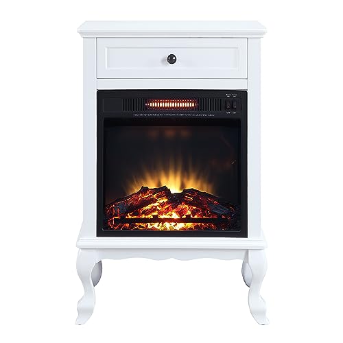 Electric Fireplace with Mantel & Storage Drawer, 1500W Freestanding Heater, White J689200