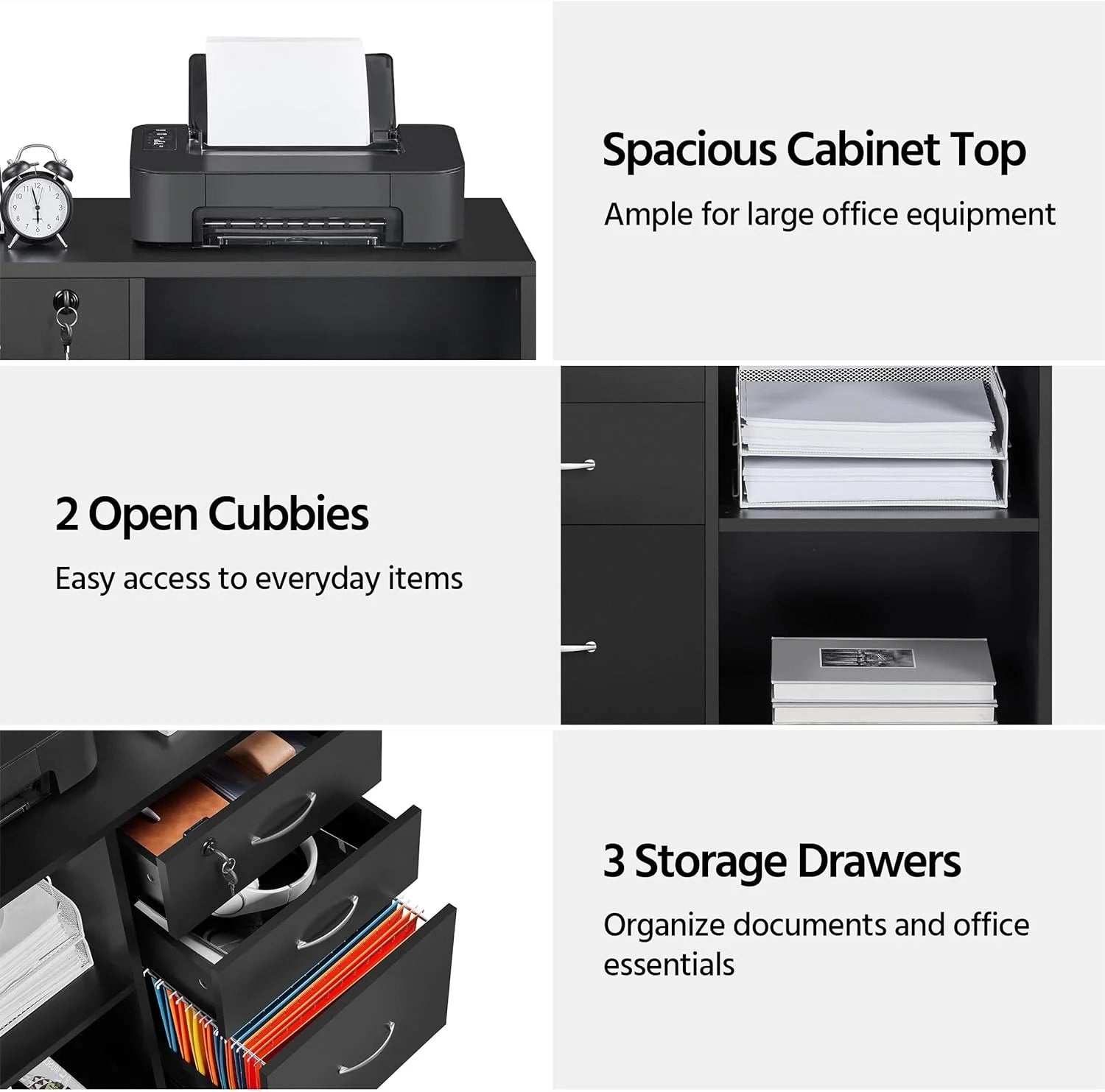 Black File Cabinet with Lock, 3 Drawer Lateral for Home Office O4008