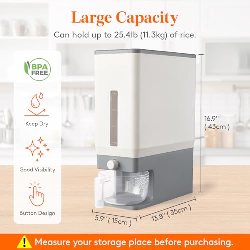 Lifewit Rice Dispenser 25 Lbs, Sealed Moisture Proof Storage Container with Measuring Cup I5095
