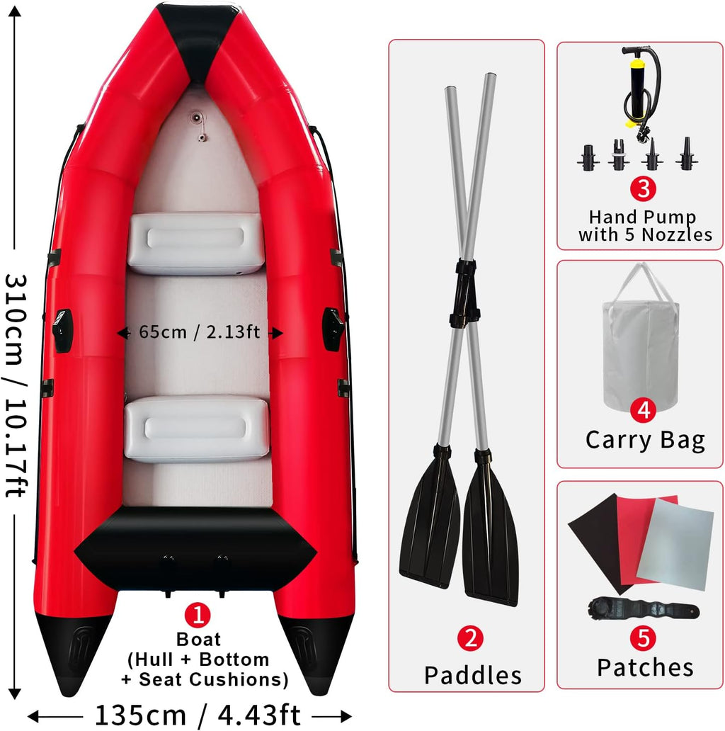 10 ft Inflatable Dinghy Boat for 4 Persons with Paddles, Pump & Carry Bag X902