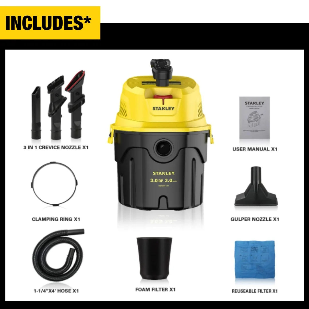 Stanley Black & Decker SL18910P-3 3 Gallon Wet Dry Vacuum, 3 Peak HP I4312