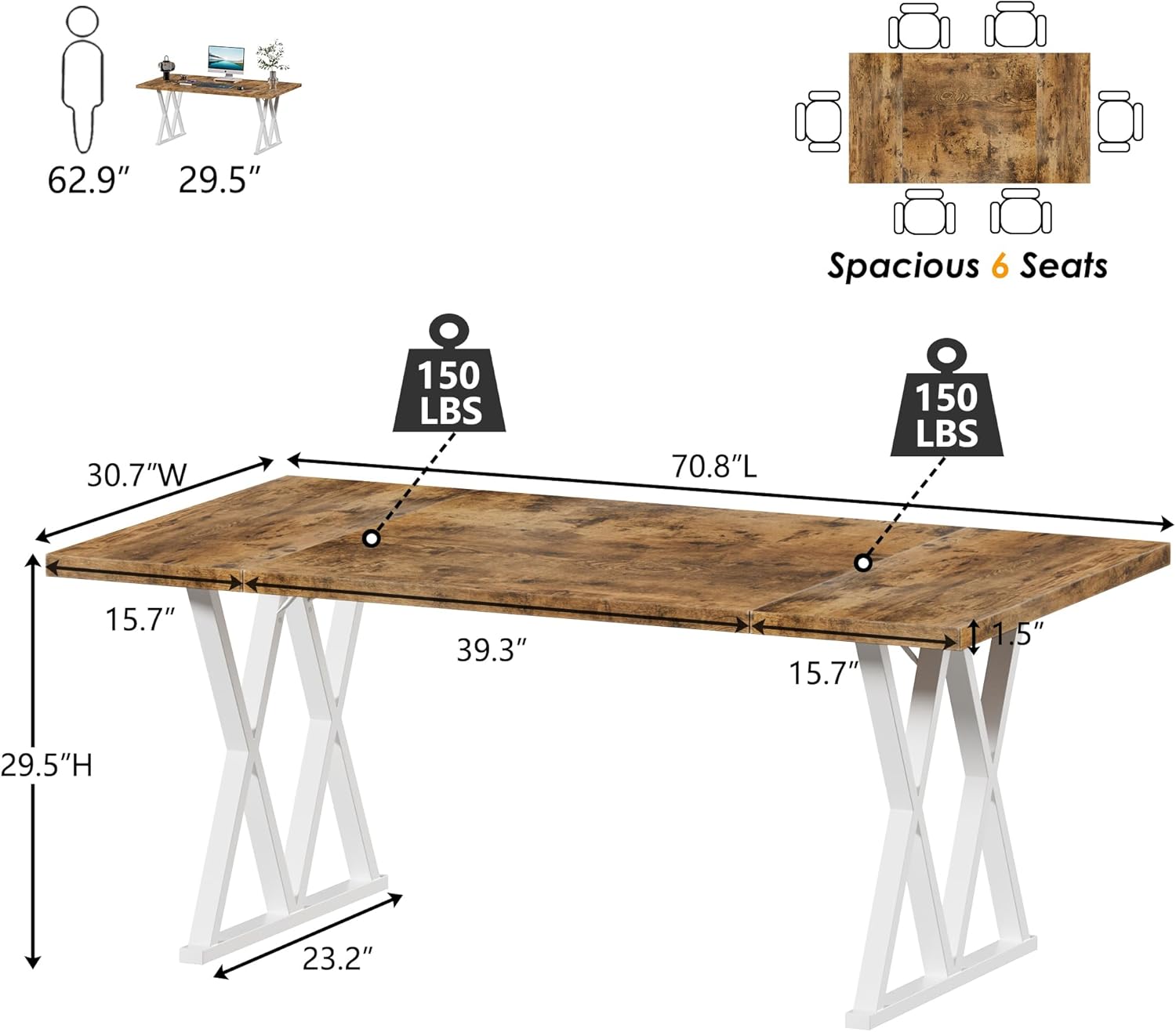 70.8" Home Office Computer Desk with X-Shaped Metal Legs B139350