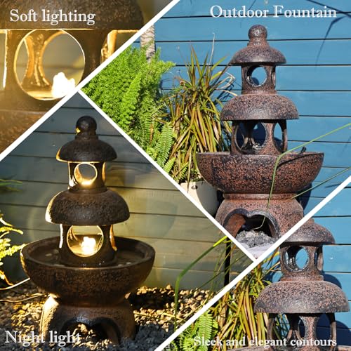 Outdoor Garden Water Fountain with LED Lights and Pump, Gray, 35.5 inches k7