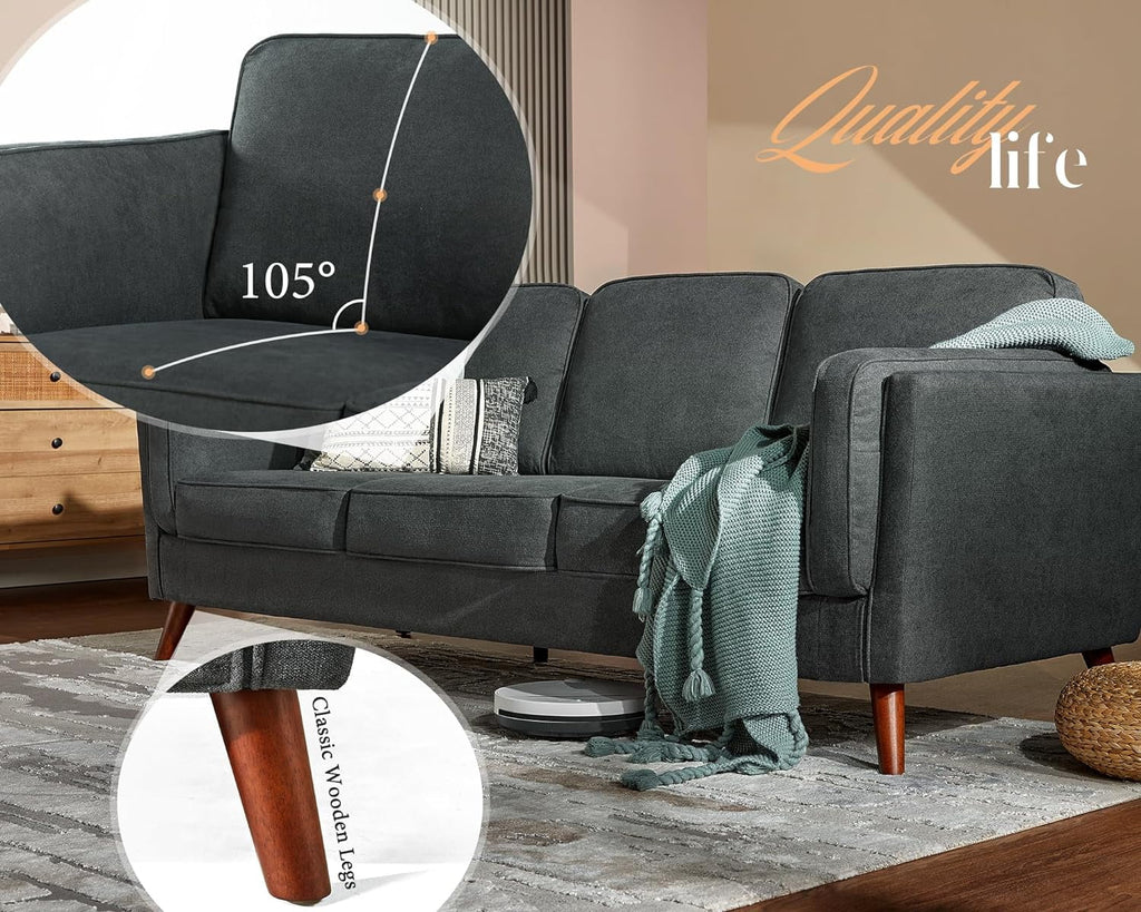 Papajet Sofa 87 inch Modern Couch with Embedded Arm Pillow, Dark Grey P75207