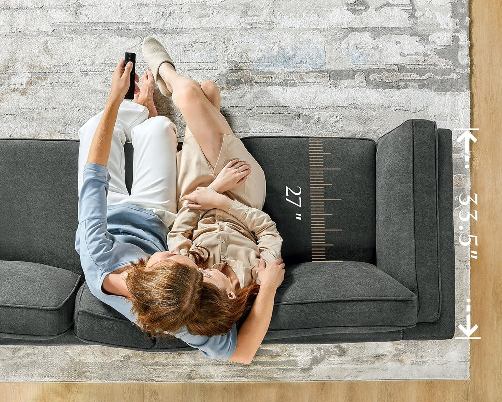 Papajet Sofa 87 inch Modern Couch with Embedded Arm Pillow, Dark Grey P75207
