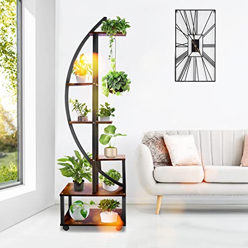 6 Tier Tall Metal Plant Stand with Hanging Loop Half Moon Ladder Shelf q7k