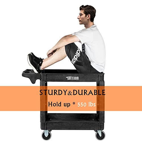 Plastic Utility Cart with Deep Shelves, 550lbs Capacity, Rolling 2-Tier Organizer a7k