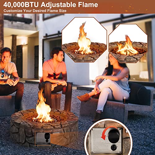 28 Inch Propane Fire Pit Table with Lava Rocks and Cover k7m