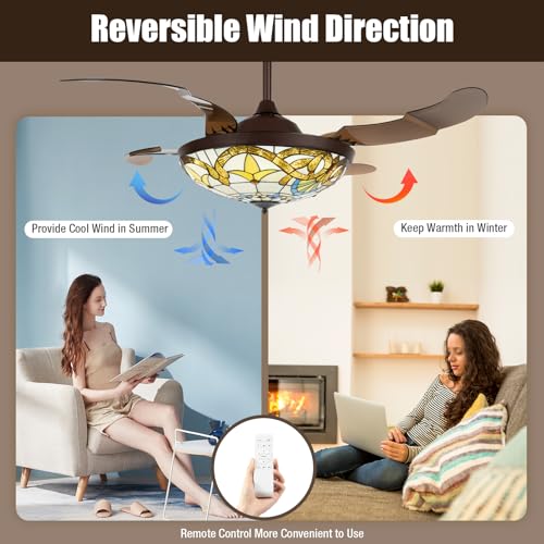 42 Inch Tiffany Style Stained Glass Ceiling Fan with Light and Remote Control A90632
