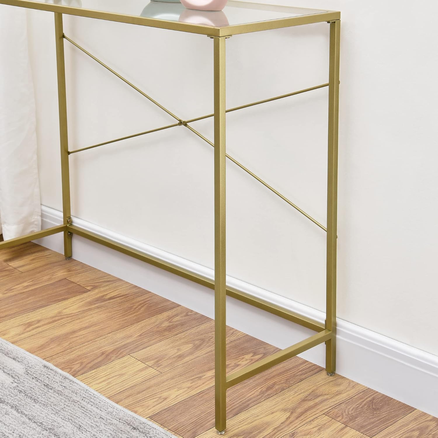 Golden Console Table 39.37" with Tempered Glass Top, Metal Frame, Gold F17720
