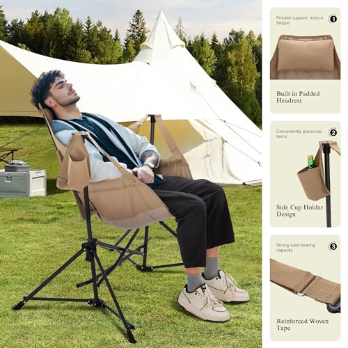 Folding Camping Rocking Chair with Cup Holder, Adjustable Back, Blue a7