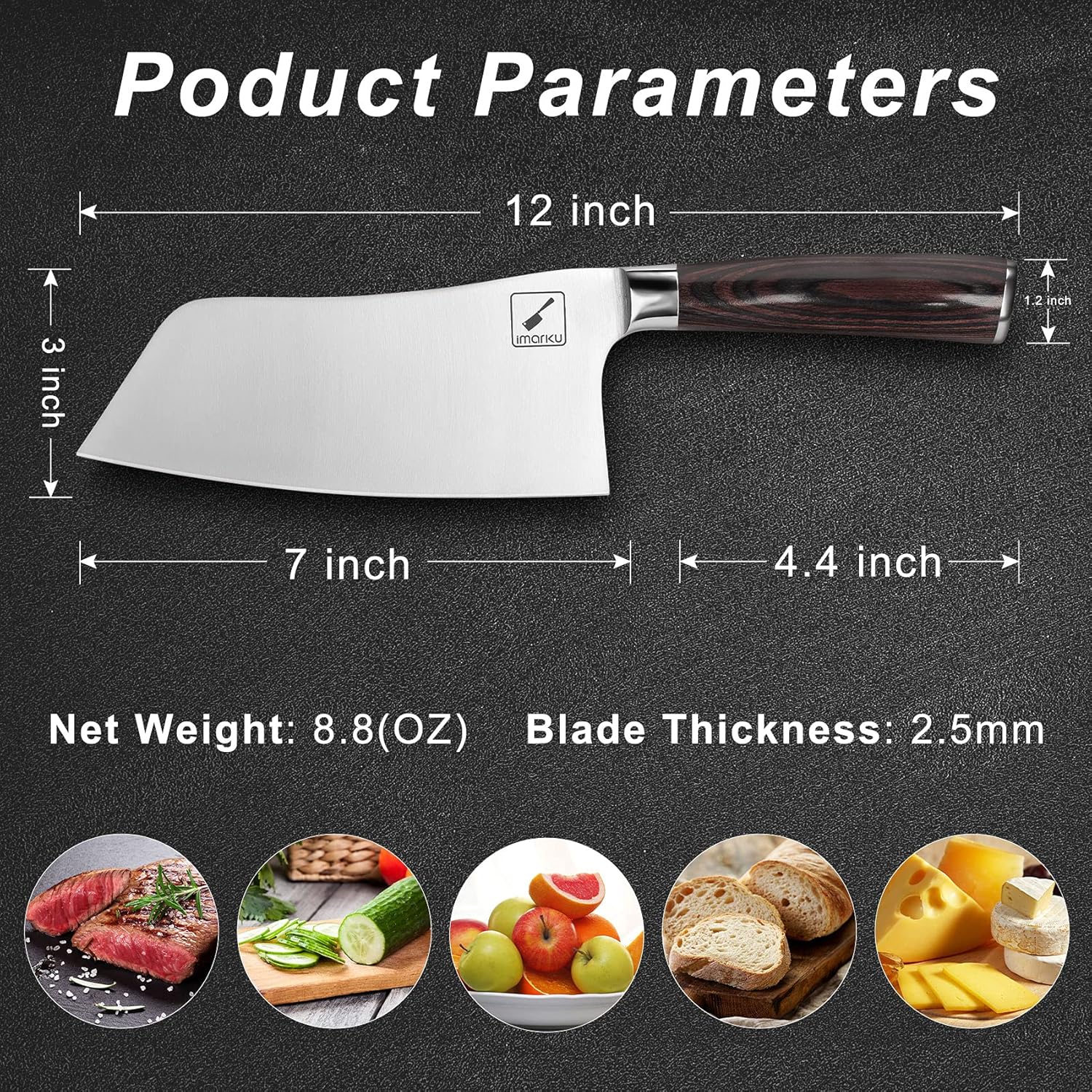 imarku Santoku Knife and Cleaver Knife 7 inch High Carbon Steel B1012