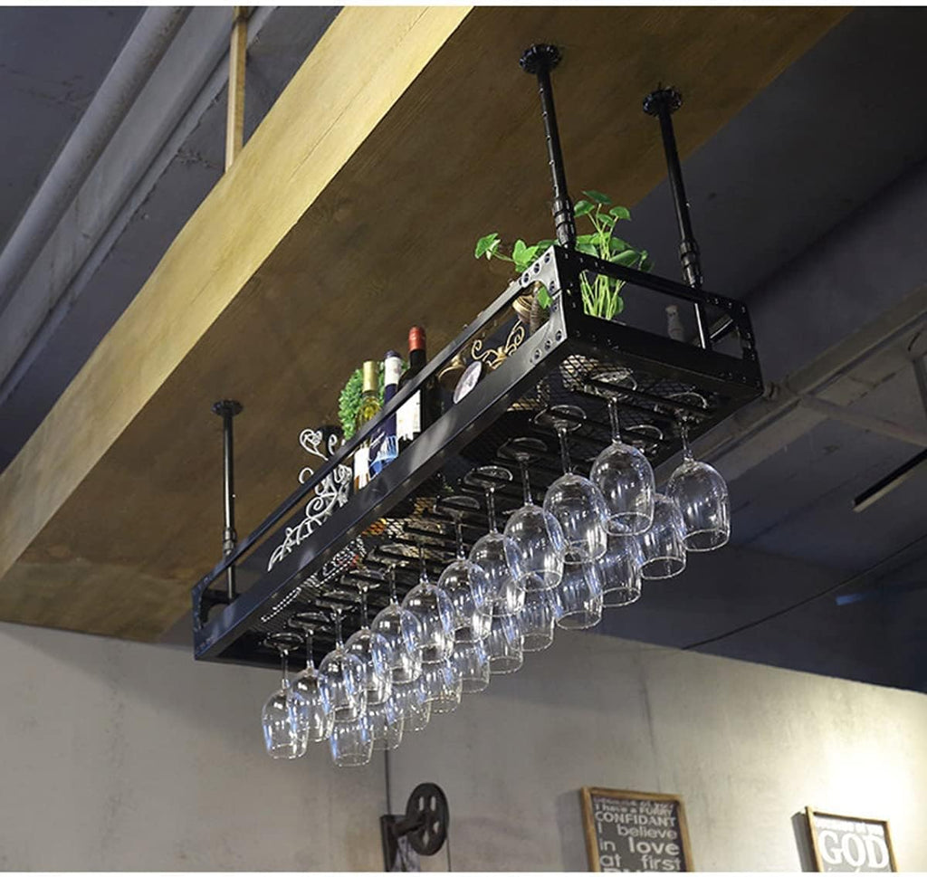Hanging Wine Glass Rack, Industrial Vintage Metal Wall-Mounted, Bronze, 60x35cm Z974