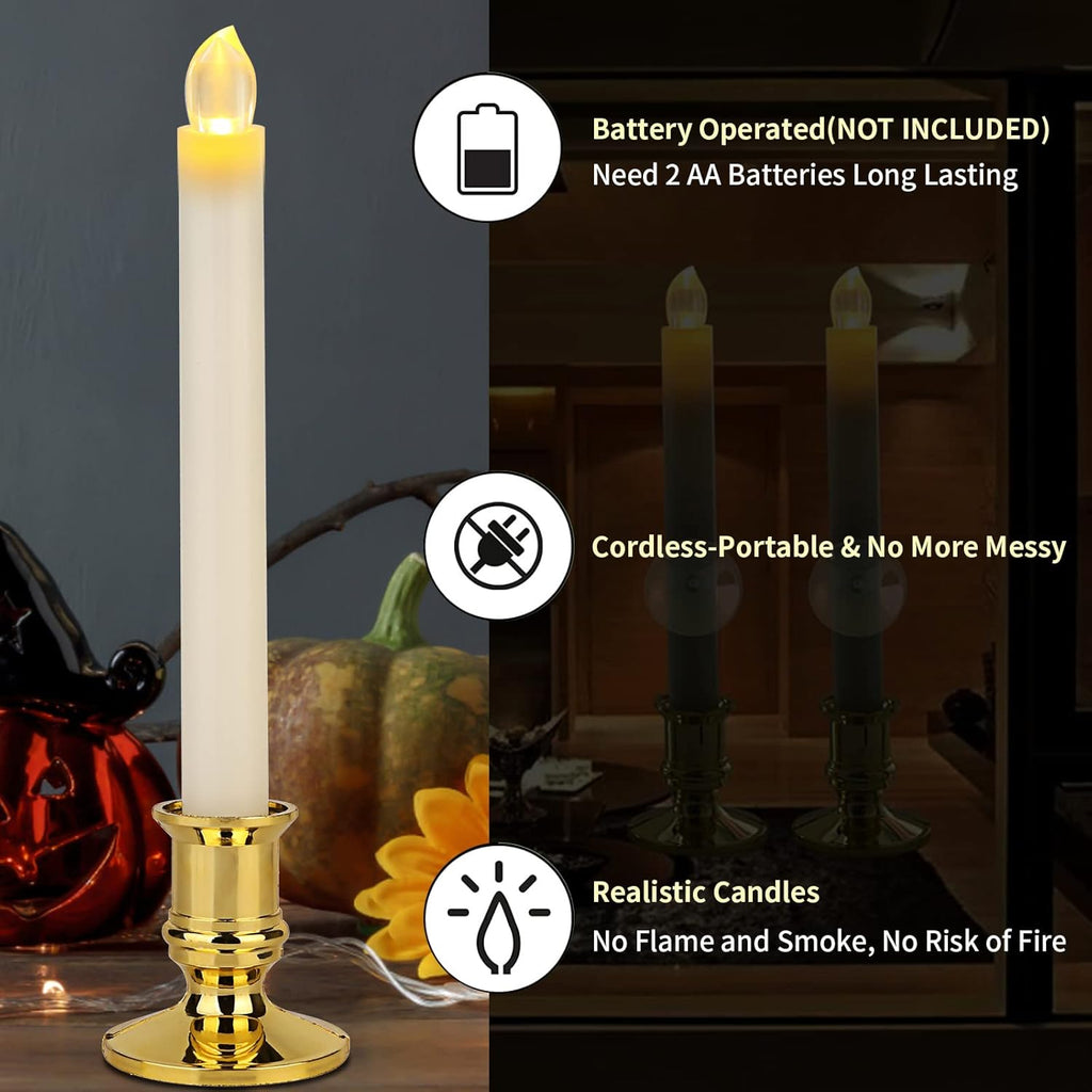 Flameless LED Taper Candles with Remote, Gold Holders, 12 Pack k7