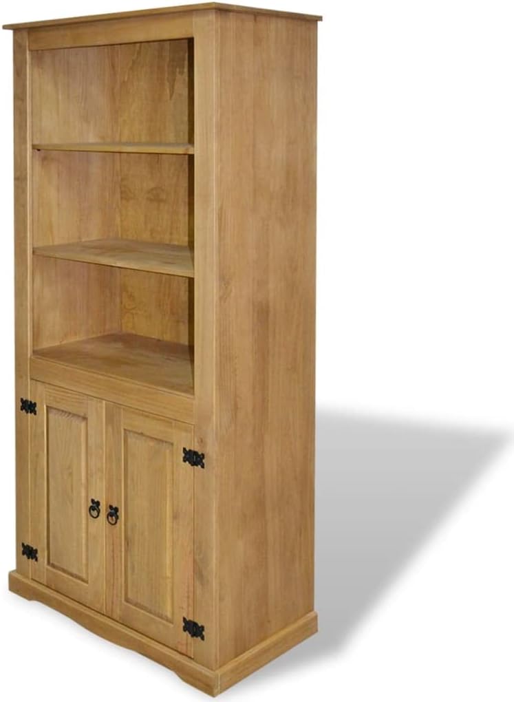 Cupboard Mexican Pine Corona Range,with 3 Open Shelves and 1 Cabinet with 2 Shelves,in Keeping with The Mexican 'Corona' Furniture Style,Easy to Assemble, 31.5"x15.7"x66.9"