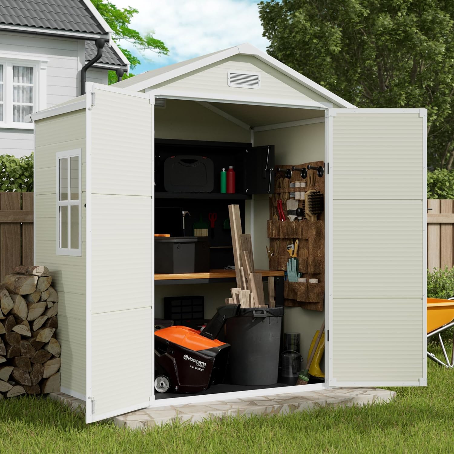 Outdoor Resin Storage Shed with Lockable Door 6x4.5 FT k7
