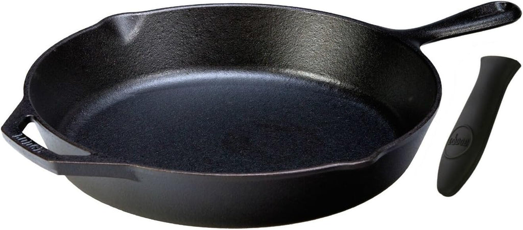 Lodge Seasoned Cast Iron Skillet with Hot Handle Holder - 10.25 inches Cast Iron Frying Pan with Silicone Hot Handle Holder (BLACK).