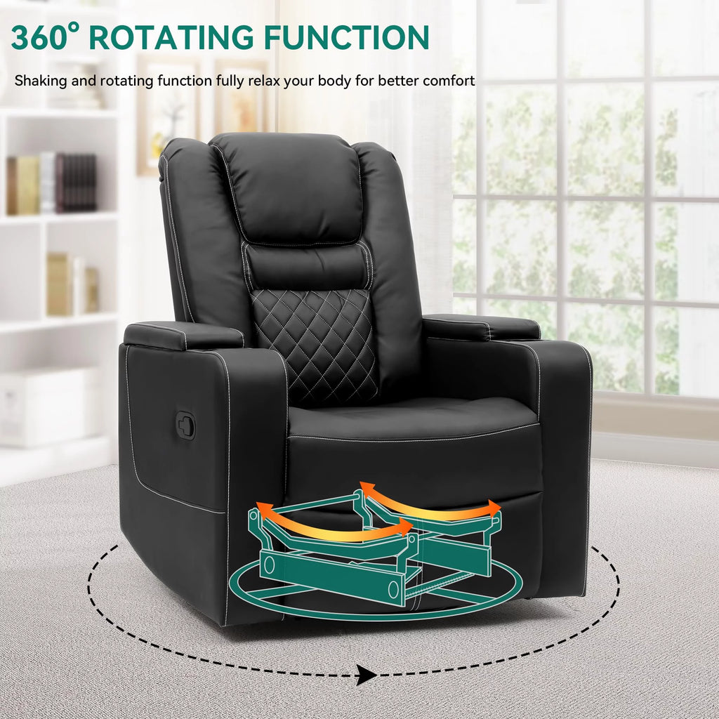 Swivel Recliner with Flip Armrests and Cup Holders Black a7