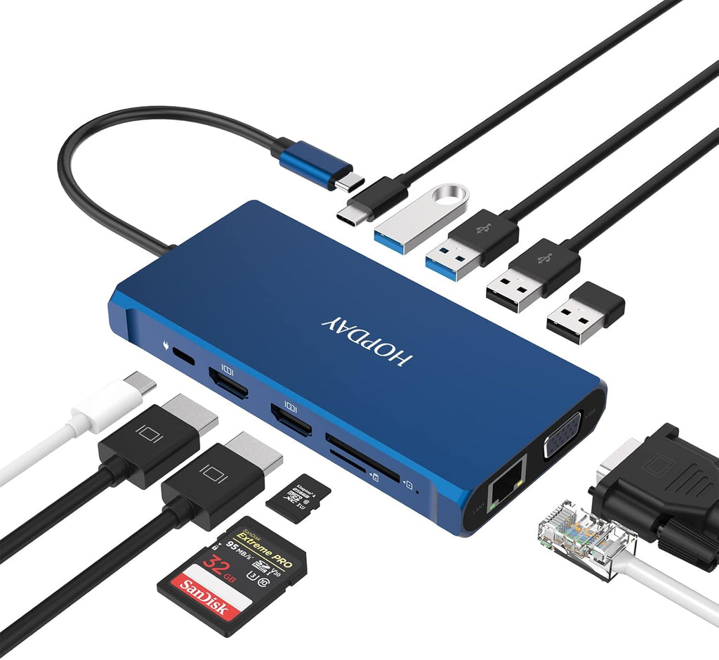 Dual Display USB C Docking Station 10 in 1 with HDMI VGA PD Ethernet SD TF Audio USB A7k