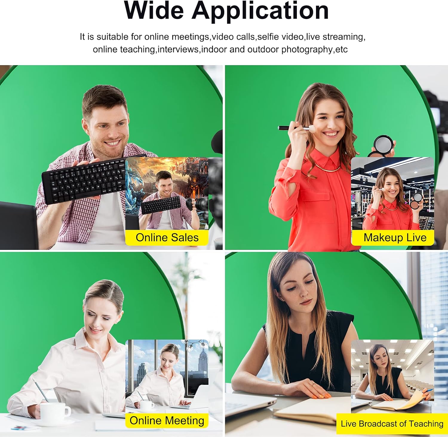 Portable Green Screen Backdrop 56 Collapsible Webcam Background for Home Office Video Conferencing a7