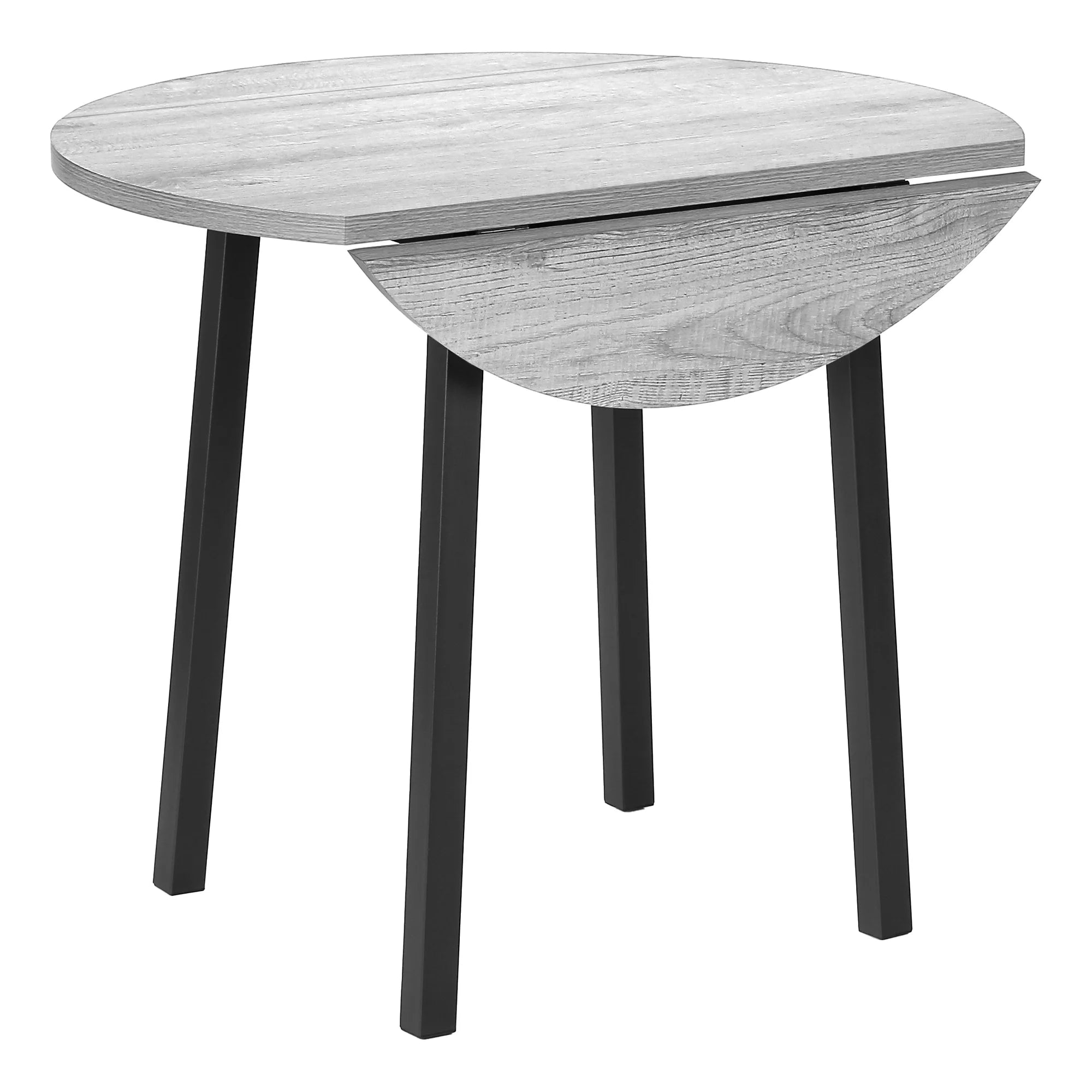 Gray Dining Table Set 3pcs Small Drop Leaf Black Metal O7490