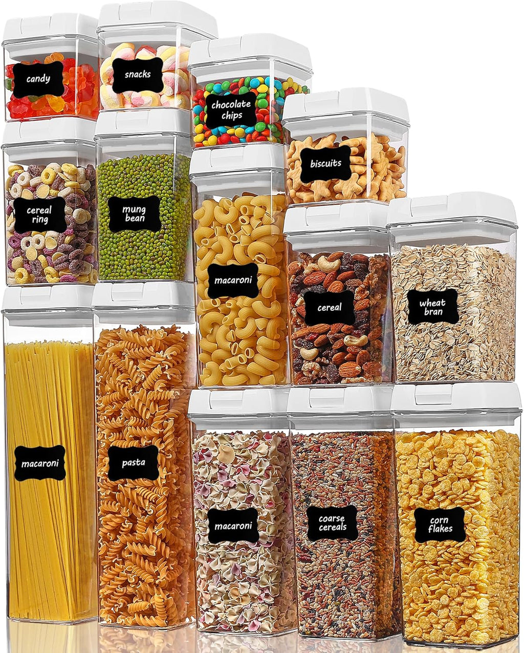 Vtopmart 14 PCS Airtight Food Storage Containers Set, BPA Free Plastic Kitchen Pantry Organizer, with Easy Lock Lids for Pasta Spaghetti Cereal Snack Flour Sugar Rice Organization, Include 24 Labels