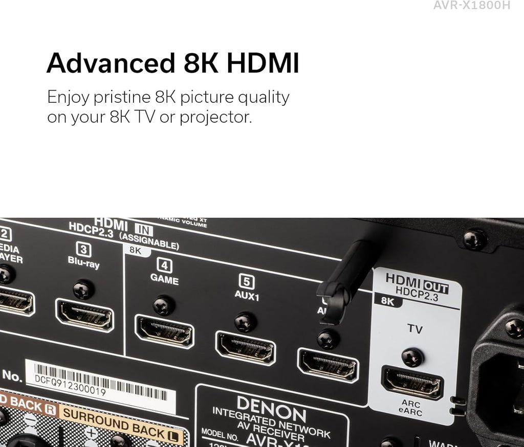 Denon AVR-X1800H 7.2 Channel AV Receiver with HEOS, WiFi, and Bluetooth K386