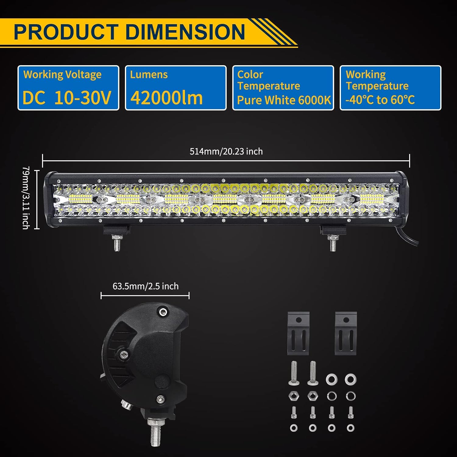 20 inch 420W LED Light Bar Spot Flood Combo Triple Row Driving Lights Wiring Harness Kit 12V 24V a7