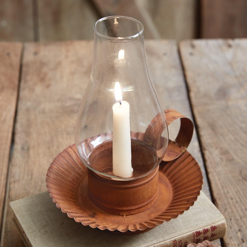 Rustic Chamberstick Candle Holder with Glass Hurricane 9.25-inch Home Decoration k7