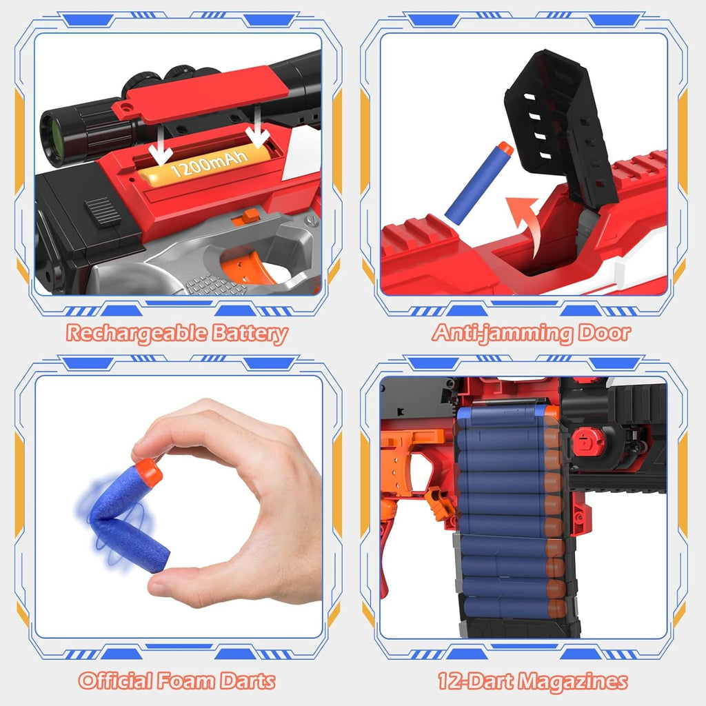 Toy Gun Sniper for Nerf Guns, Automatic Foam Blaster with Tactical Vest, 100 Darts W1993
