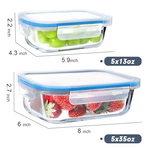 10 Pack Glass Food Storage Containers with Lids K5530