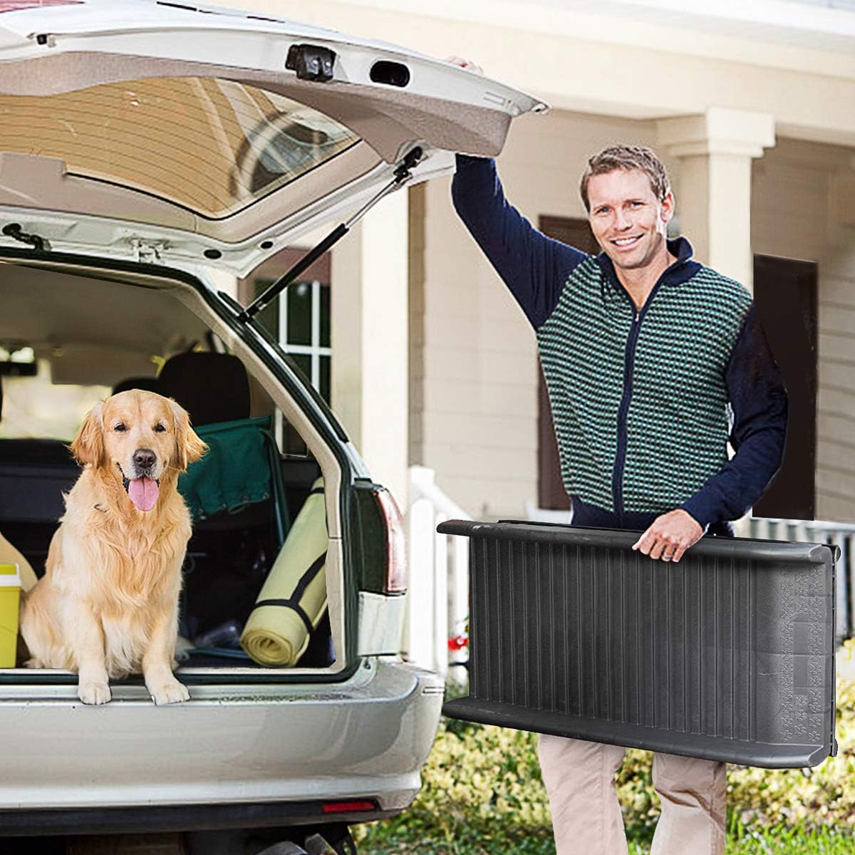 Heavy Duty Folding Dog Ramp for Large Dogs SUV Truck Car Pet Stairs Non-Slip Design q7m