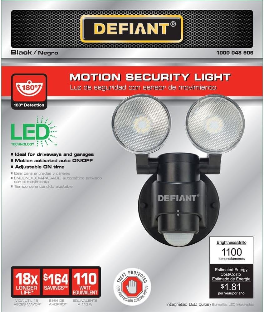 Defiant DFI-5936-BK 180-Degree 2-Head Outdoor Motion Activated Flood Light O300677