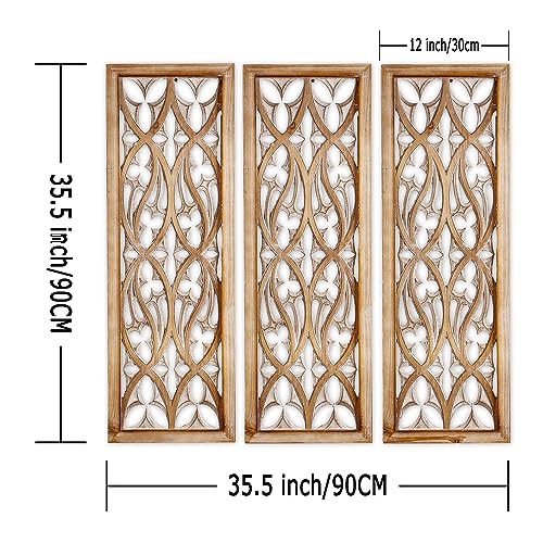 XIAOAIKA Carved Wood Wall Art Decor - Floral Design Panel, 33.1 x 14.6 inches, 2 Panels O462