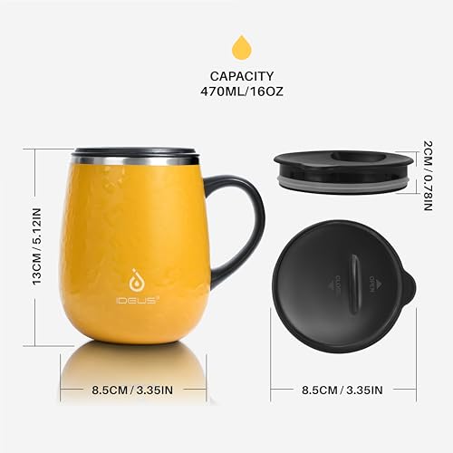 Ideus 16 oz Insulated Coffee Mug with Handle and Lid, Stainless Steel, Ocean Blue Y9978