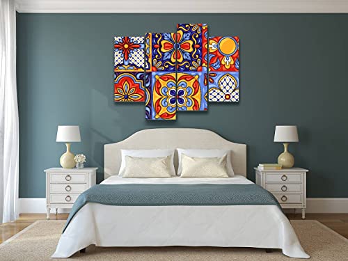 Talavera Ceramic Tile Pattern Canvas Wall Art 4 Panel a7